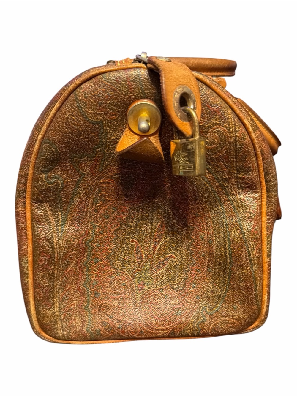 Vintage ETRO Milano Paisley Coated Canvas Boston Bag w/ Lock&Key - Full Set 1991 - Picture 4 of 8